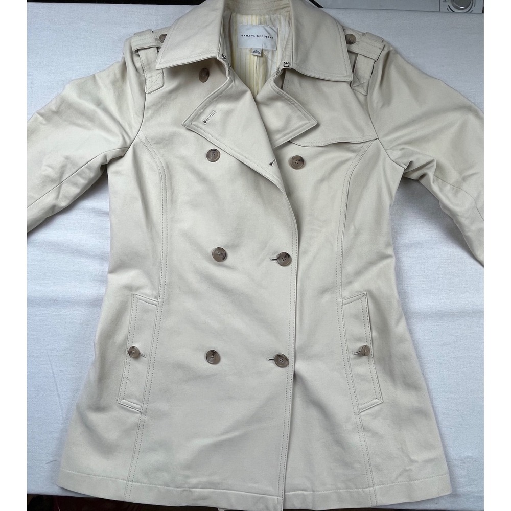 Banana Republic Womens Beige Cotton Double Breasted Trench Coat Size L 269208-01